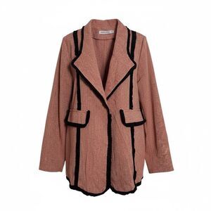 Misslook Tweed Piping Fray Oversized Long Sleeve Blazer Suit Jacket Red Black XL